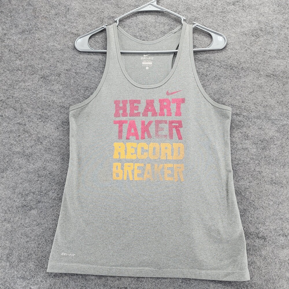 Nike Tank Top Womens Medium Gray Sleeveless Dri Fit Heart Breaker Record Breaker